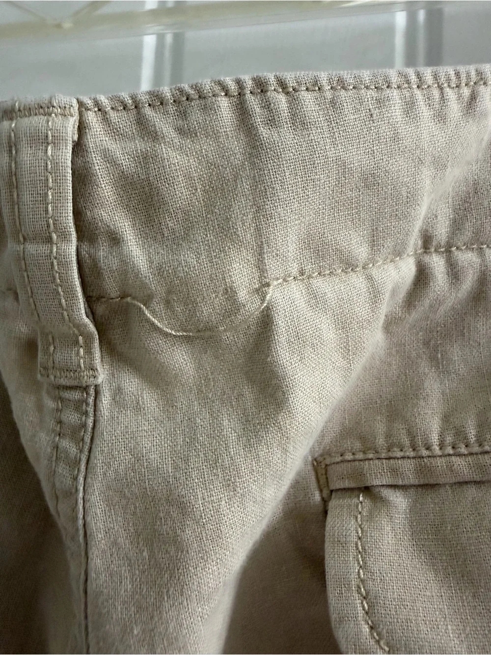 Vintage J. Crew Men's Light Khaki Flat Front Linen Cotton Blend Shorts 33